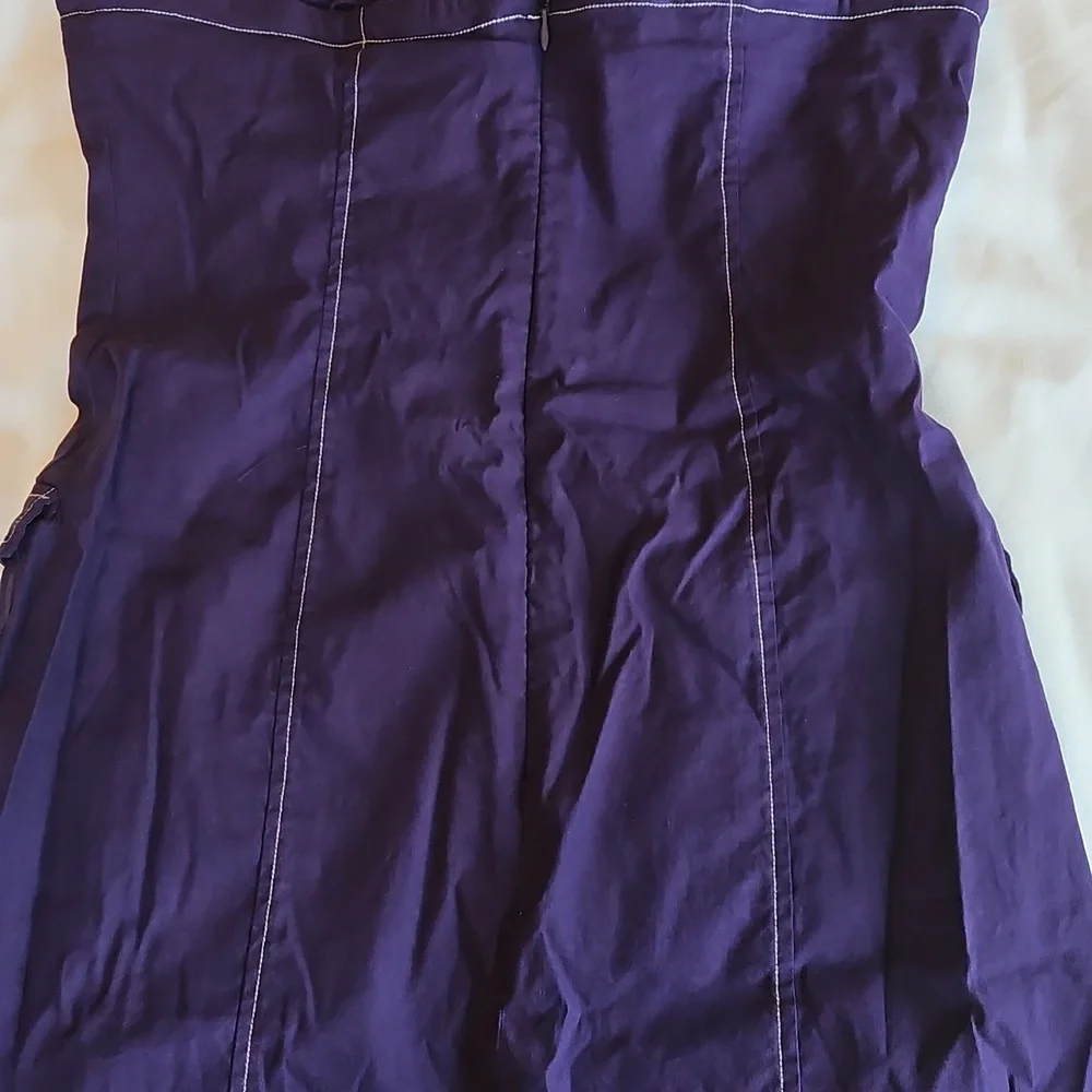 Anthropologie Maeve Strapless Linen Mini Dress Blue Pockets - Picture 7 of 10